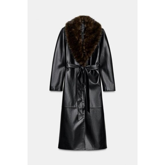 ZARA FAUX LEATHER COAT WITH DETACHABLE COLLAR - Picture 8 of 11